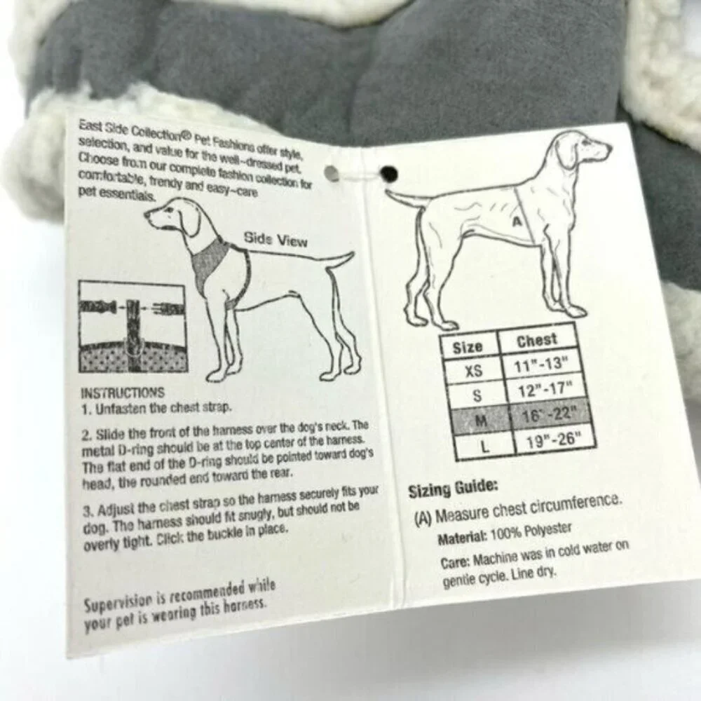 East Side Collection Cozy Sherpa Dog Pet Harness Faux Suede Size Medium Gray
